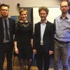 Markus & Hanno mit Cellistin MARA & dem Dirigenten Michael Falk kurz vorm Präsentationskonzert des Cello-Orchester-Workshops (Foto: Archiv)