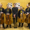 Christopher von Mammen mit den Vier EvangCellisten (mit Alexey für den verhinderten Lukas) nach dem 'Cellism-Release-Konzert' innerhalb der 