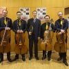 Alexander Bätzel mit den Vier EvangCellisten (mit Alexey für den verhinderten Lukas) nach dem 'Cellism-Release-Konzert' innerhalb der 