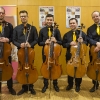 Sebastian Chong mit den Vier EvangCellisten (mit Alexey für den verhinderten Lukas) nach dem 'Cellism-Release-Konzert' innerhalb der 