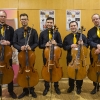 Sebastian Chong mit den Vier EvangCellisten (mit Alexey für den verhinderten Lukas) nach dem 'Cellism-Release-Konzert' innerhalb der 