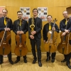 Christopher von Mammen mit den Vier EvangCellisten (mit Alexey für den verhinderten Lukas) nach dem 'Cellism-Release-Konzert' innerhalb der 
