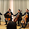 Die Vier EvangCellisten mit Ariel Barnes, Nassib Ahmadieh, Yerin Lee und Sebastian Chong beim Abschlusskonzert der 
